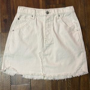 Free People We The Free Frayed Hem Distressed Denim Skirt Cream Size 26